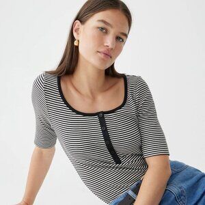 NWT J.Crew Black & White Striped Henley T-shirt M